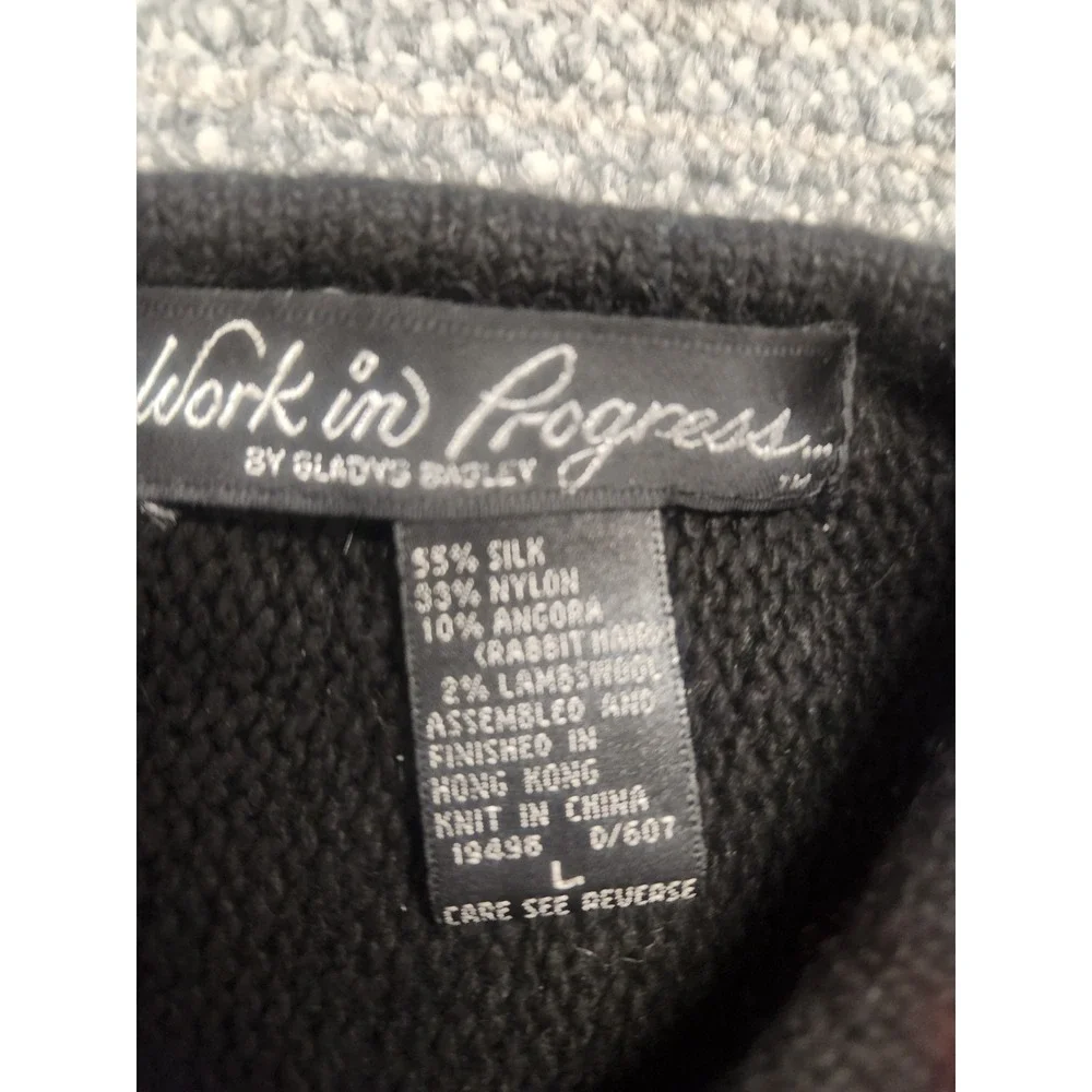 Vtg 80s Work in Progress Silk Angora Sweater Black Knit Sequin Gladys Bagley Lg.